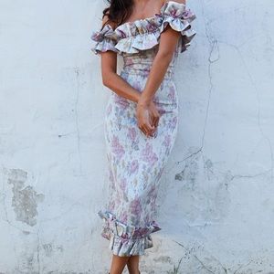 V. Chapman off the shoulder lilac dress